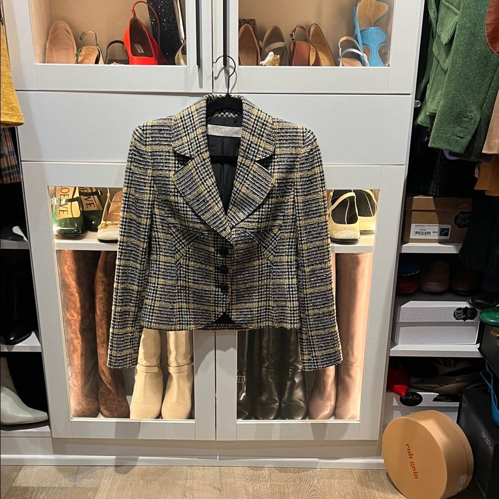 Valentino Black and Cream Plaid Blazer